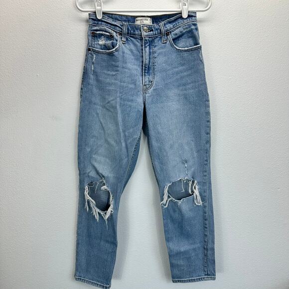 Abercrombie & Fitch The Mom High Rise Jeans Busted Knees 26/2 - Picture 1 of 13